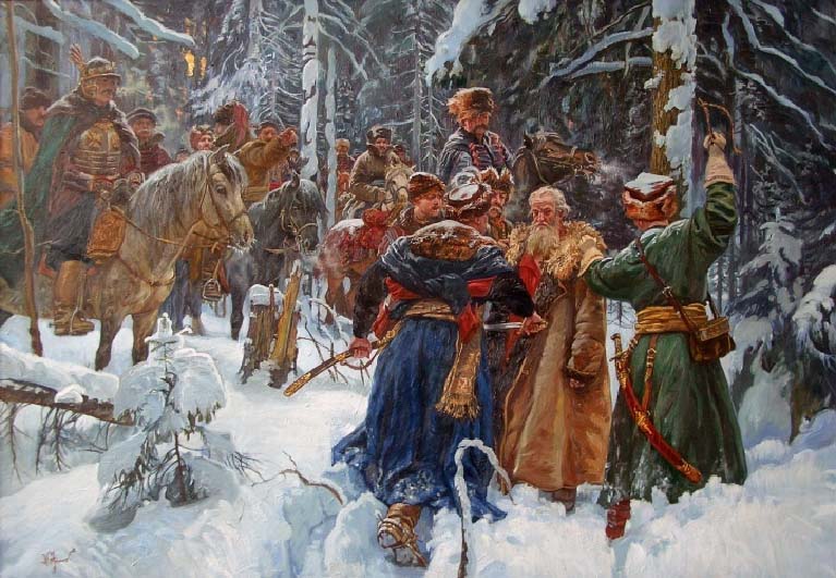 Костромской крестьянин Иван Сусанин, чтобы спасти жизнь новоизбранного 16-летнего царя Михаила Фёдоровича Романова, заводит отряд поляков в лес. 