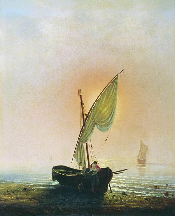 Алексей Боголюбов - Закат (Лодка с парусом у берега моря). 1857 г.