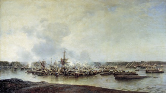 Картина Алексея Боголюбова «Сражение при Гангуте 27 июля 1714 года». 
