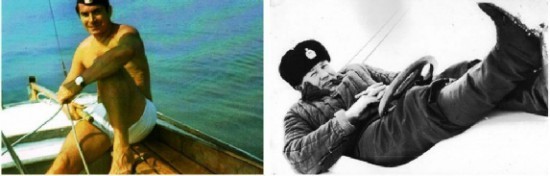 Слева – Вениамин Левицкий на яхте в Киевском море, лето 1975 года;  справа – олимпийский чемпион Виталий Дырдыра на буере, зима 1981 года.
