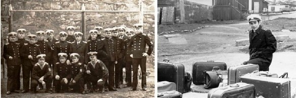 Стажировка группы курсантов выпускного курса на Северном флоте.  На левой фотографии – стоит третий справа инженер-капитан 3 ранга В. Левицкий;  на правой – в ожидании распределения выпускников по объектам стажировки.  Полярный, июнь 1971 года.