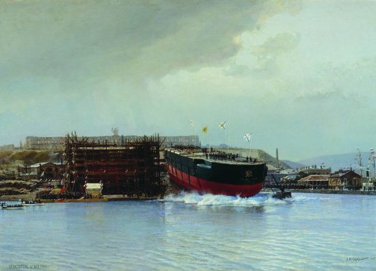 «Спуск на воду броненосного корабля «Чесма» в Севастополе. 1886 г.»