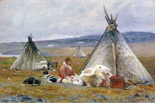  С картины А.Борисова «Чум ненца. Новая Земля», 1896 г. Из фондов  Третьяковской галереи.