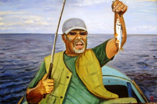 Автопортрет на рыбалке. х.м. 48х73. 2004г.