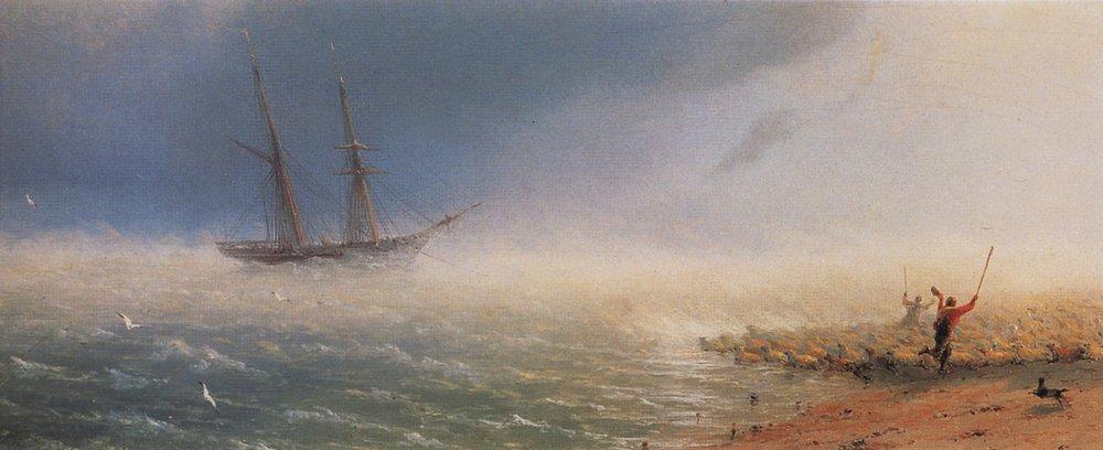 Овцы, загоняемые бурею в море. 1855 г.