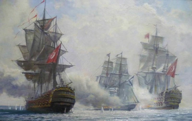 А.П. Боголюбов «Бой брига «Меркурий» с двумя турецкими  кораблями», 1851